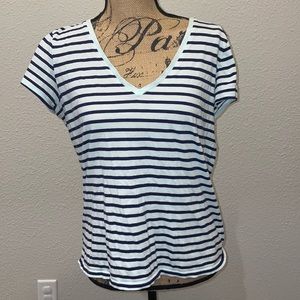 Gap The Essential Striped Blue V-Neck Shirt Sz Medium